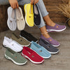 Women'S Breathable Knit Sneakers - Slip-On Low Top Sneakers with Plain Toe, Lightweight PVC Sole, and Comfortable Fabric Upper for All-Day Wear (Green, Blue, Black, Purple, Pink), Casual Footwear | Minimalist Design | Breatha