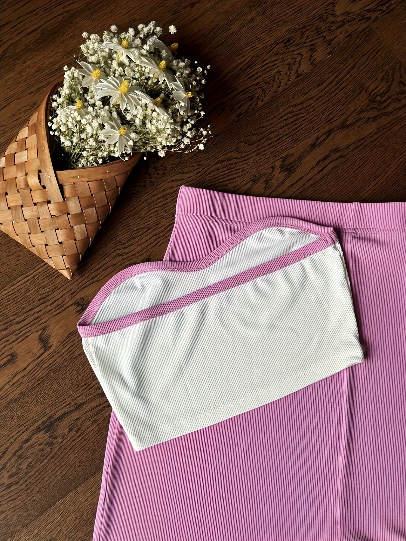 2pcs Women's Elegant Off-Shoulder Tube Top & Flared Skirt Set - Solid Color, Smooth Polyester Fabric, Medium Stretch - Spring/Summer Essentials | Machine Wash Safe | Contrast Binding Details