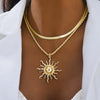 Double Layer Snake Bone Chain Necklace with Sun Flame Pendant – Elegant Zinc Alloy Statement Jewelry for Women, All-Season Fashion Accessory