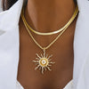 Double Layer Snake Bone Chain Necklace with Sun Flame Pendant – Elegant Zinc Alloy Statement Jewelry for Women, All-Season Fashion Accessory