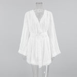 Fashion Feather Long Sleeve Nightgown Shorts Two-piece Set Ladies