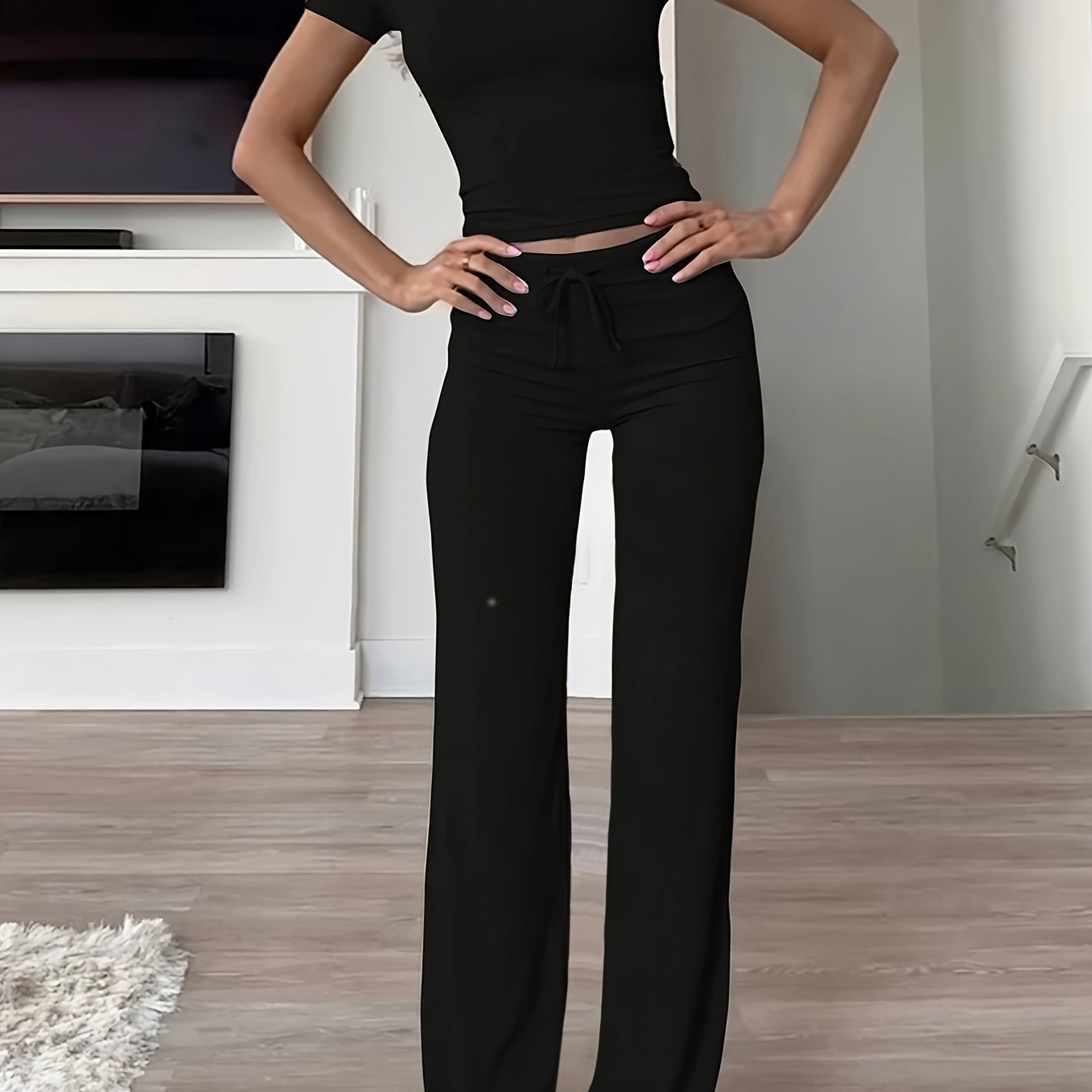 [Modal Ribbed Drawstring Loungewear Set] Kardashian Same-Style - Women's Modal Ribbed Drawstring Loungewear Set