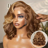 12" Highlight Brown & Honey Blonde Ombre Body Wave Bob Wig - 13x4 HD Invisible Lace Front, Pre-Plucked Human Hair with Bleached Knots for Women, #4/27 Ombre Colored Short Bob Wig, Elegant Style, 200% Density, Natural Look for