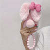 Pink Plush Velvet Bow Rabbit Plush Phone Case with Chain for iPhone 16 Pro Max and Samsung S23 S24 S25