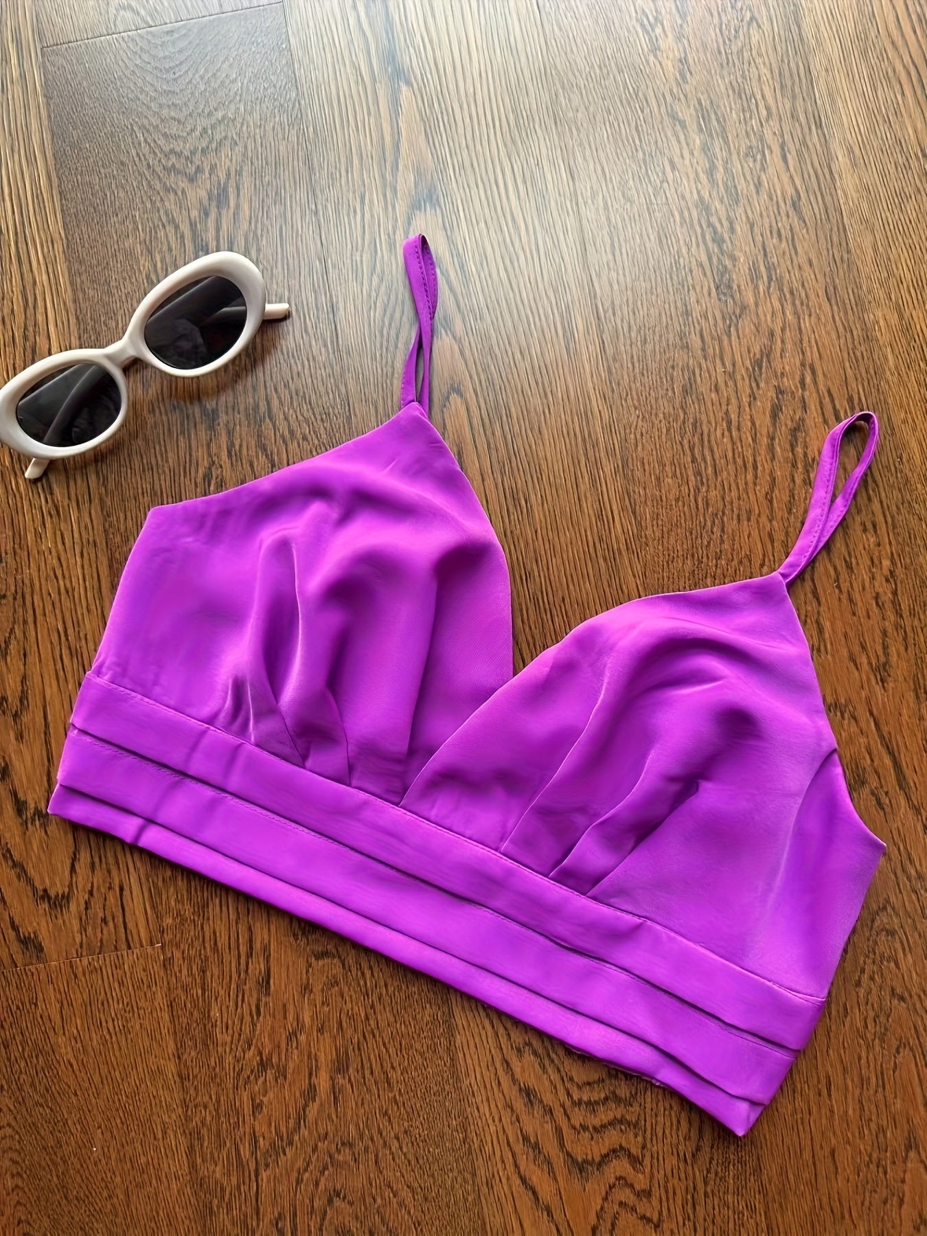 Women'S Elegant V-Neck Sleeveless Crop Top & High-Waisted Shorts Set - Vibrant Fuchsia Polyester with Button Detail, Golden Chain Strap & Clutch for Spring/Summer Casual Vacation Outfits, Vacation Outfit | Stylish Button Deta