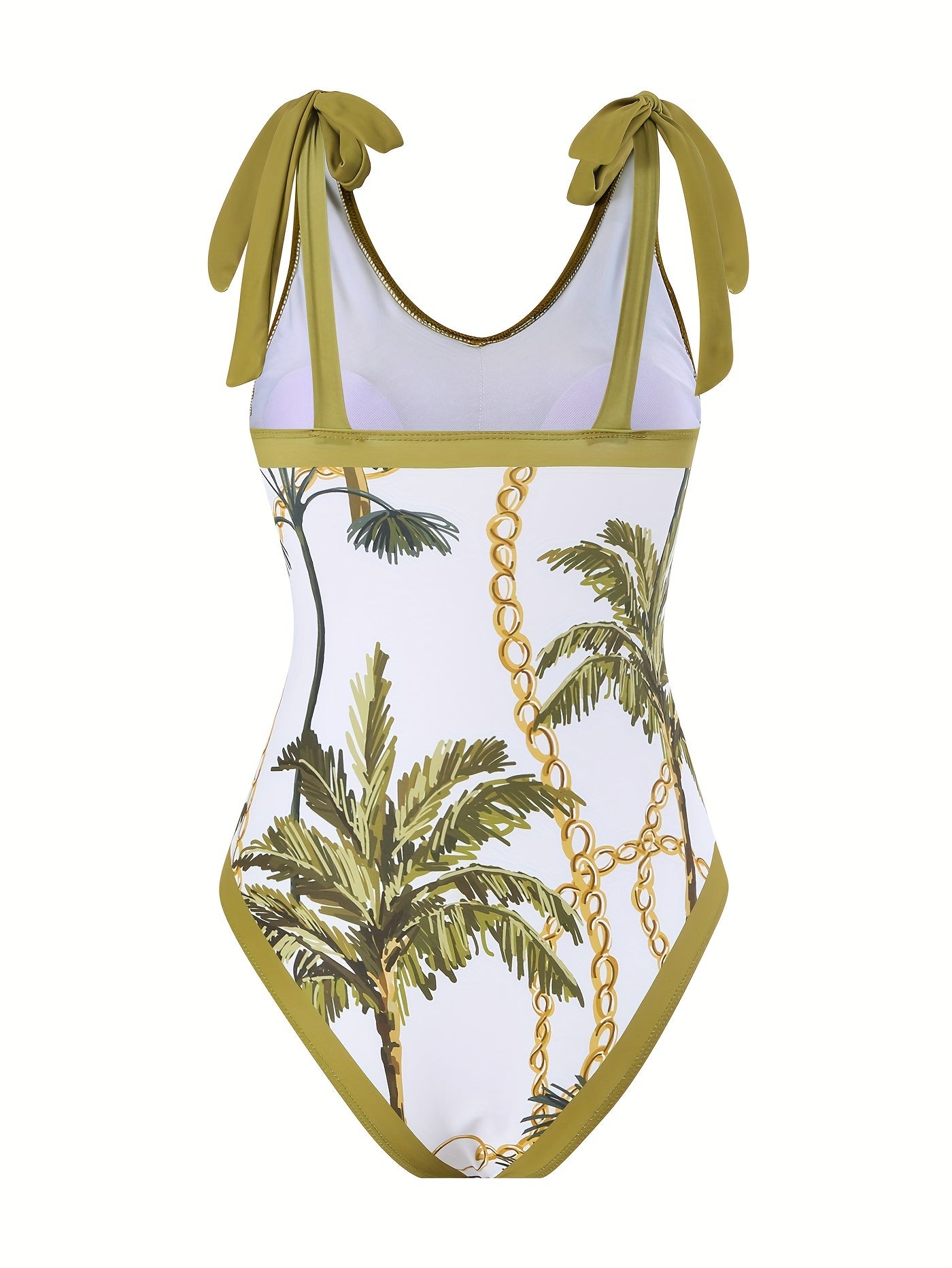 Green Coconut Tree Print Seamless V-Neck Tie-Dye Gauze Skirt Two-Piece Women's Sunscreen Suit