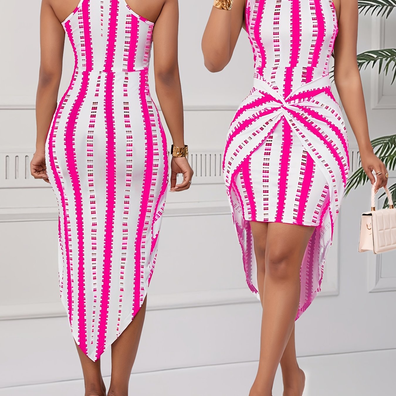 New Women'S Stylish And Elegant Striped Printed Dress