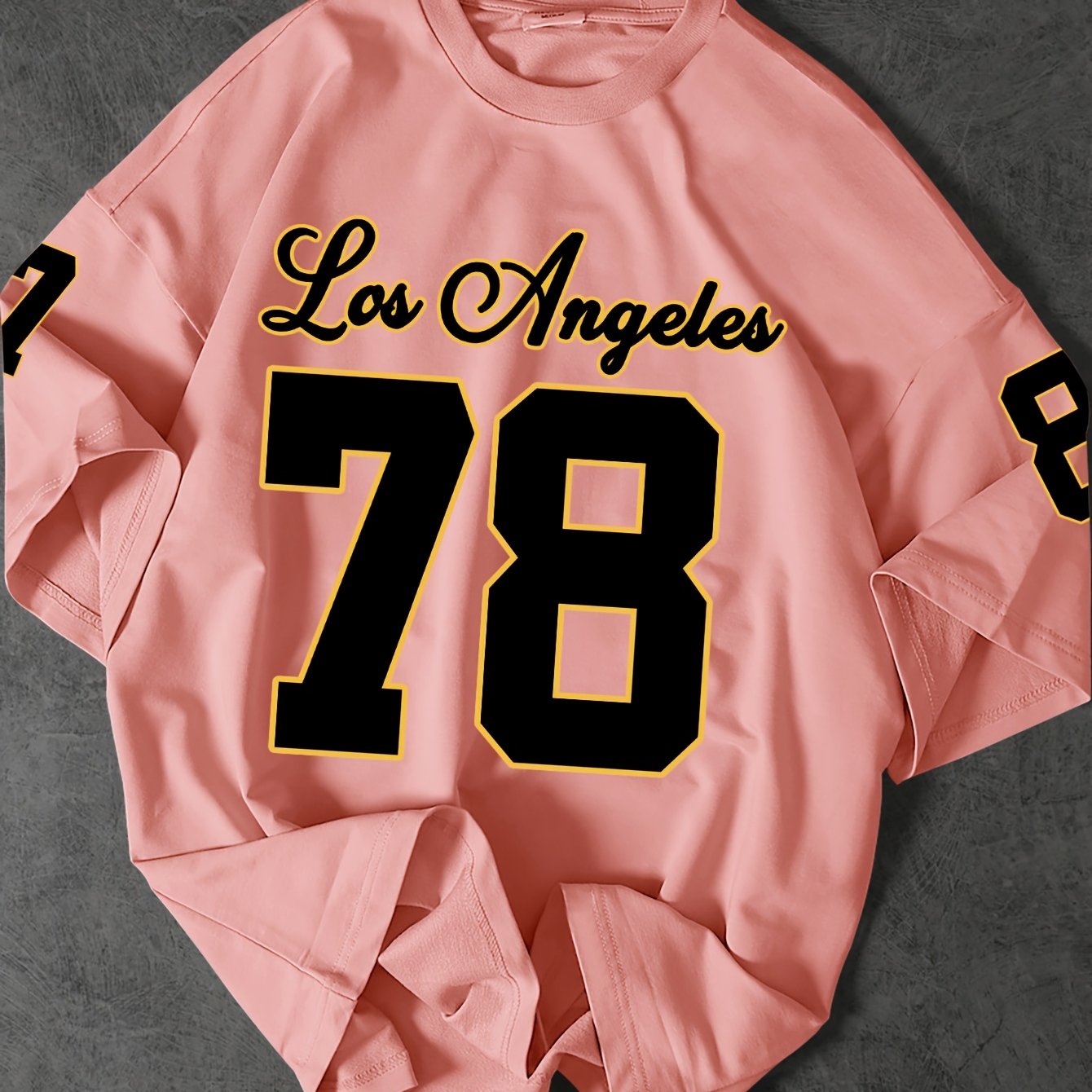 Men's Los Angeles 78 Graphic Tee - Casual Loose Fit, Black Polyester Short Sleeve T-Shirt with Bold Number Print, Machine Washable