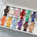 12pcs Fashion Men's and Women's Quartz Watch Set, Round Zinc Alloy Case, PUPU Leather Strap, No Battery Required, Available in Multiple Colors, with Button Battery