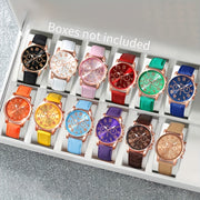 12pcs Fashion Men's and Women's Quartz Watch Set, Round Zinc Alloy Case, PUPU Leather Strap, No Battery Required, Available in Multiple Colors, with Button Battery