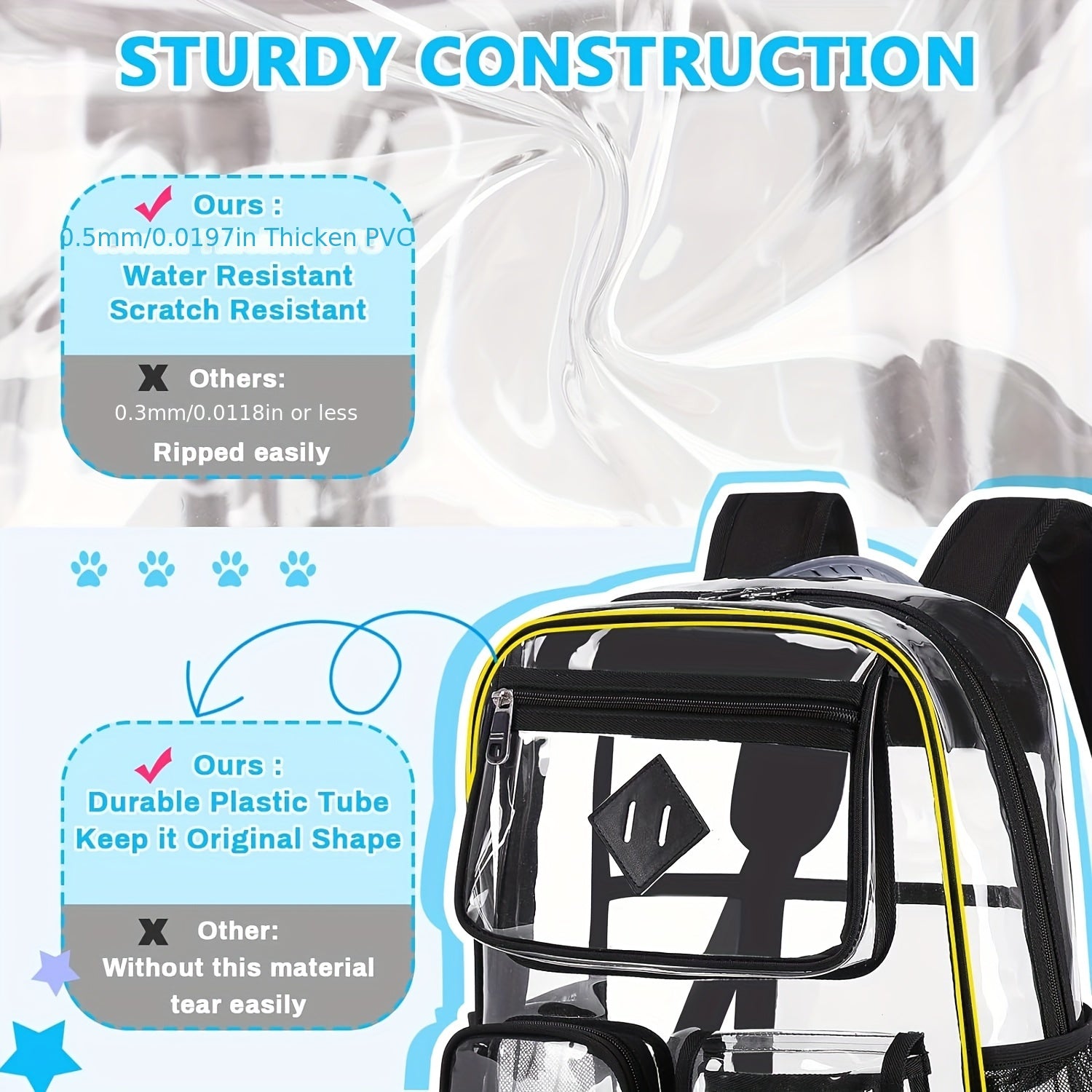 Adjustable Strap Clear Backpack for Women - Heavy Duty PVC Transparent Bookbag, Stadium-Approved, See-Through Design with Multiple Compartments for School and Casual Use