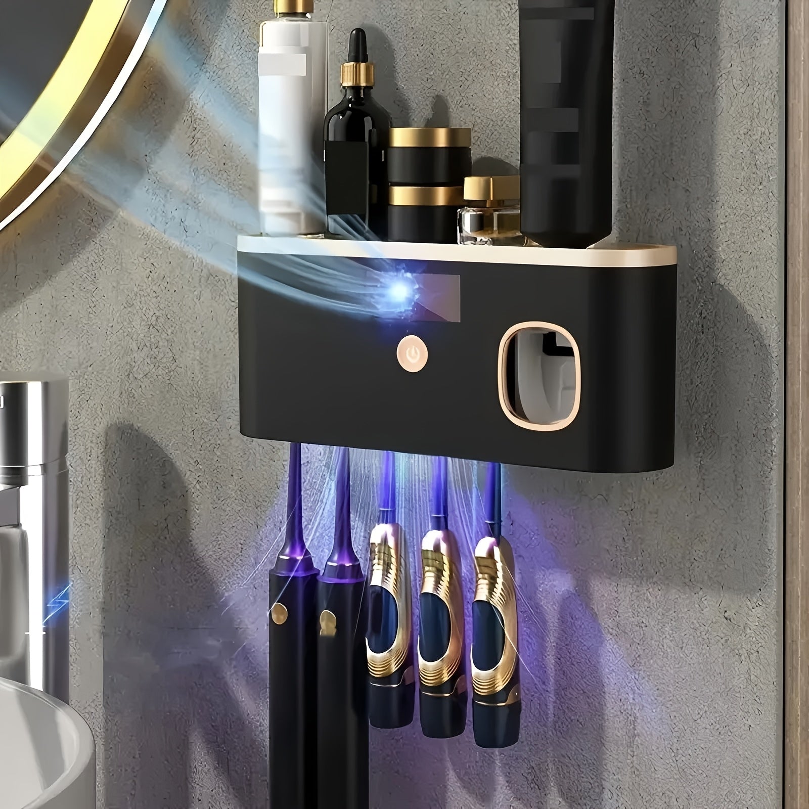 Smart Toothbrush Sanitizer with Automatic Toothpaste Dispenser – Wall-Mounted, 5-Slot Storage, Durable Plastic, USB Rechargeable Battery, Modern Bathroom Organizer for Electric Toothbrushes and Accessories, Toothbrush Holde