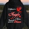 Women's Cozy Angel Print Hoodie - Black Knit Pullover with Red Angel Design, Long Sleeves, and Front Pocket, Perfect for Fall/Winter Casual Wear, Fall Casual Hoodie | Relaxed Fit Hoodie | Decorative Text Design