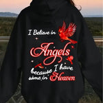 Women's Cozy Angel Print Hoodie - Black Knit Pullover with Red Angel Design, Long Sleeves, and Front Pocket, Perfect for Fall/Winter Casual Wear, Fall Casual Hoodie | Relaxed Fit Hoodie | Decorative Text Design