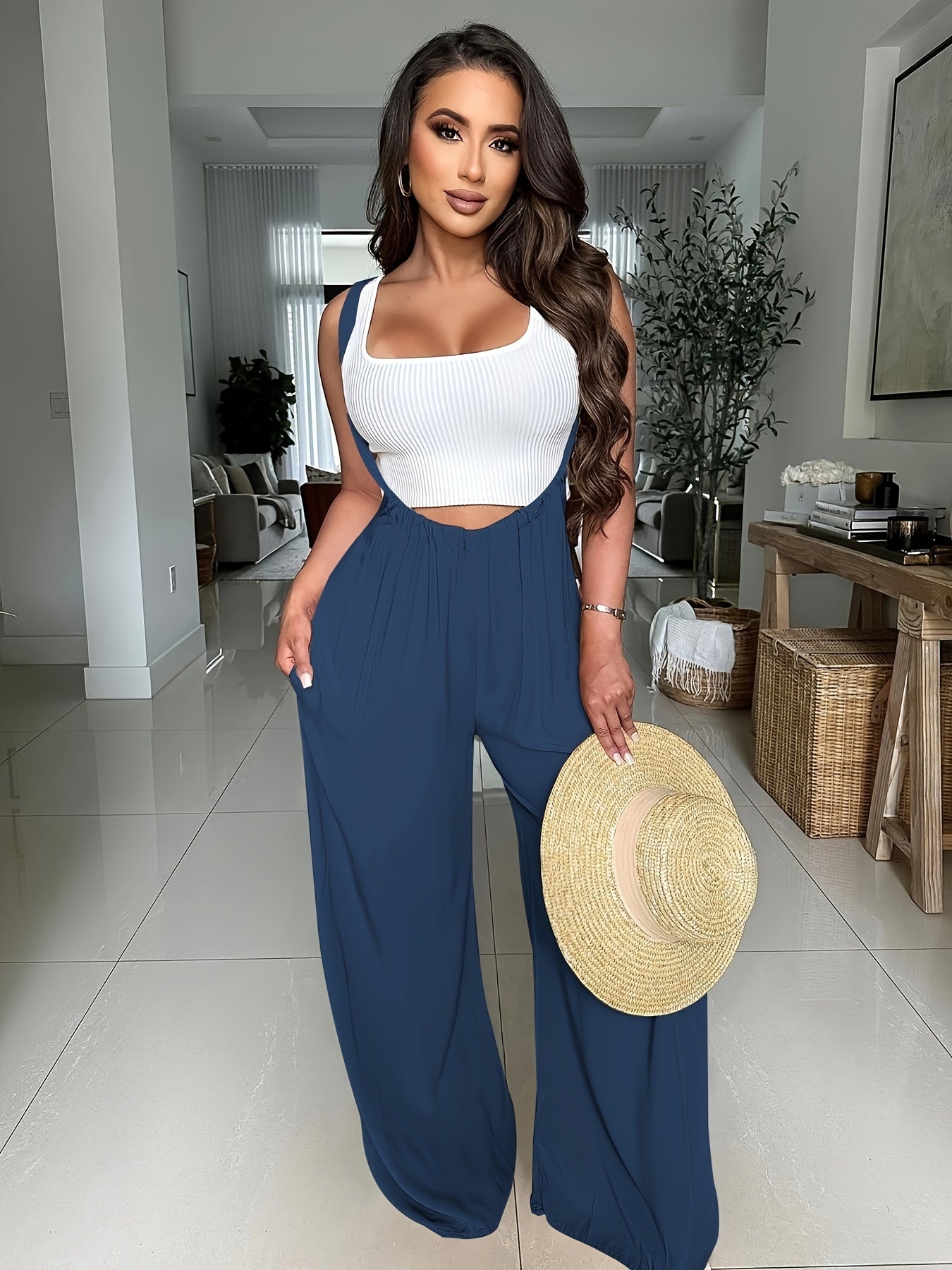 Women's Casual Wide Leg Palazzo Pants - Adjustable Drawstring Waist, Super-Long Length, Loose Fit with Pockets, Machine Washable Lounge & Casual Trousers for All Seasons, Comfortable Clothing | Decorative Drawstring | Soft Te