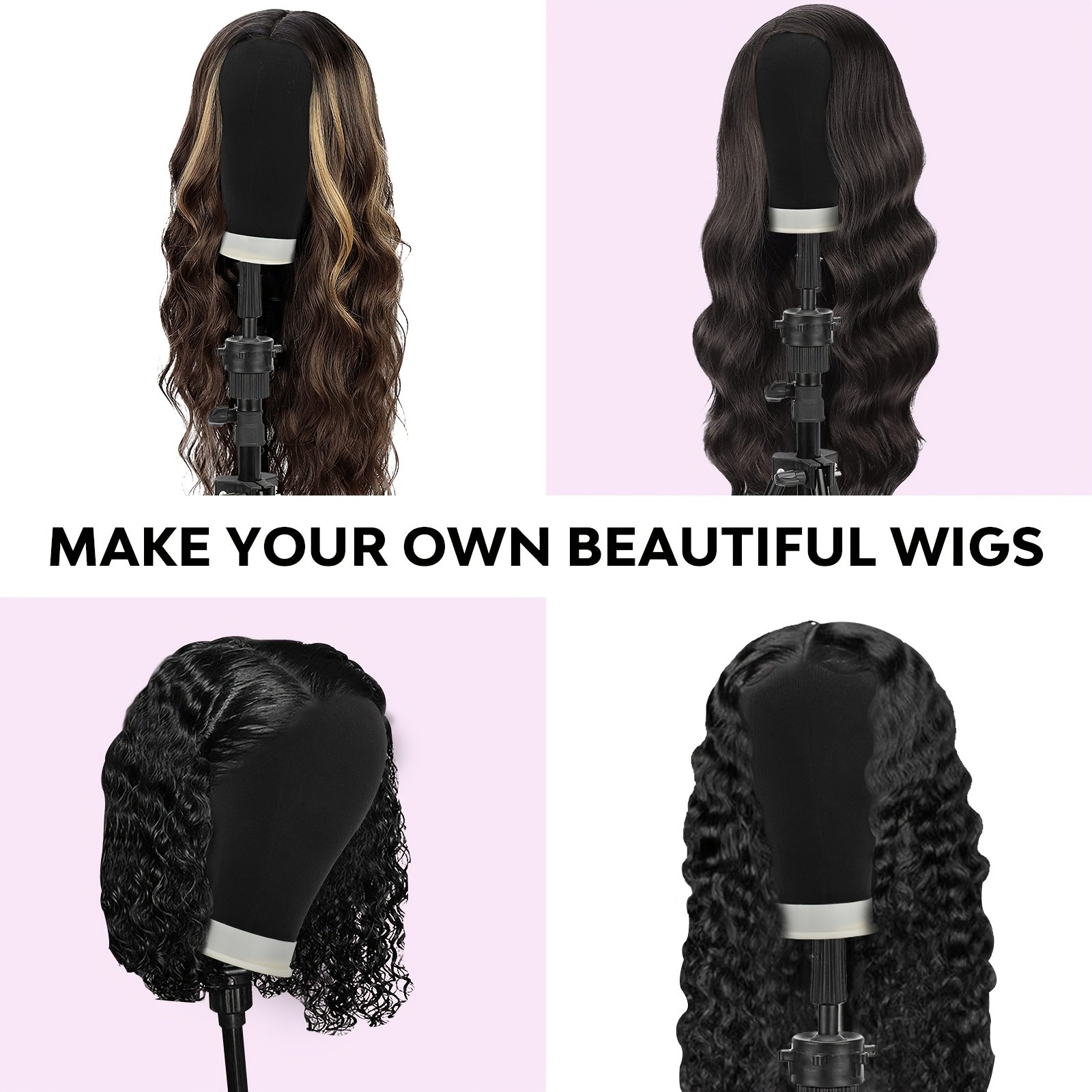 22Inch Canvas Wig Head With Stand, Wig Mannequin Head With Stand, Table Wig Stand Tripod With Head For Wigs Making Display