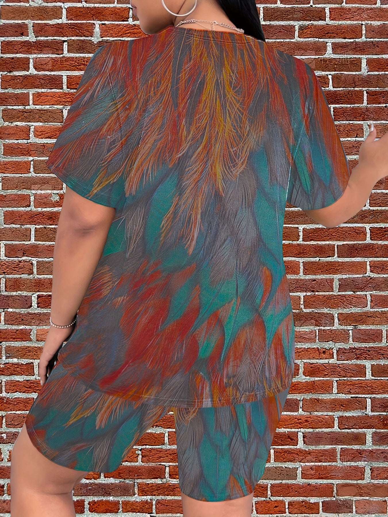 Women's Tie-dye Print Casual Top T-shirt and Tight Shorts Set Two-piece