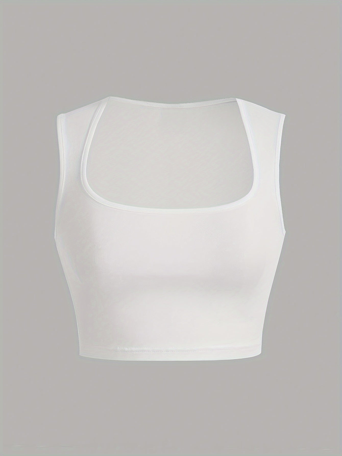 Solid Color Square Neck Tank Top, Casual Sleeveless Crop Top For Spring & Summer, Women's Clothing