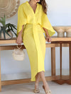 Plunge Neck Sheath Dress - Elegant Cape Sleeve Tucked Midi Dress For Spring & Summer - Women's Clothing - For Women - Suitable for Parties & Casual Occasions - Perfect Gift for Her