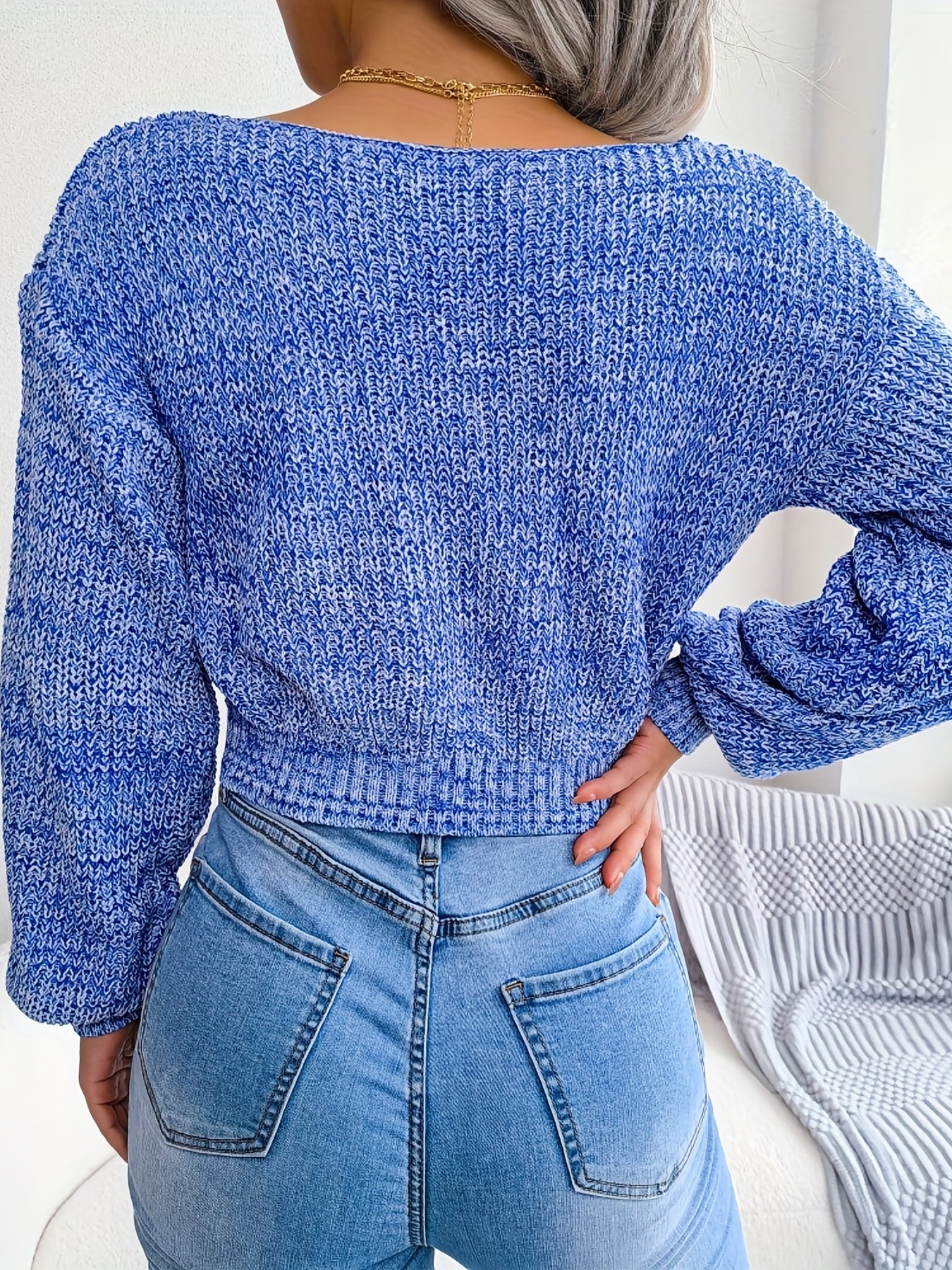 Vibrant Ombre Crisscross Knit Crop Top - Sexy Deep V-Neck, Medium Stretch, Mid Elasticity, Acrylic Fabric, Winter Season, Knit Fabric Weaving - Womens Fashionable Clothing for Fall and Winter