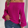 Vibrant Off-The-Shoulder Knit Sweater - Soft, Cozy, Long Sleeve Pullover with Relaxed Fit for Spring & Fall - Women's Casual Clothing for Everyday Wear