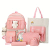 New Five-piece Backpack Korean Version Of The School Bag Women's Lightweight Harajuku Ins Casual Backpack Cute Bear Pendant Backpack