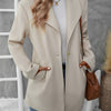 Elegant Women's Solid Color Blazer with Large Lapel - Long Sleeve, Open Front, Machine Washable - Perfect for Fall/Winter, Fleece, M9306
