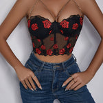 Floral Print Chain Detail Cami Top, Elegant Sleeveless Crop Top for Spring & Summer, Women's Clothing