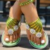 Women's Rhinestone Floral Hollow-Out Flip Flop Slippers – Open Toe Slip-On Sandals with Flat Heel & PVC Sole