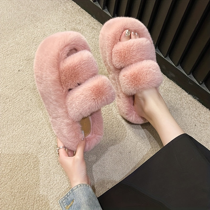 Women's Plush Fleece-Lined Slip-On Slippers with 2.76inch Thick TPU Sole - Cozy Winter Indoor House Shoes in Black, Light Blue, Beige & Brown, Comfortable Loungewear | Casual Slipon | Soft Fabric Construction, House Slippers