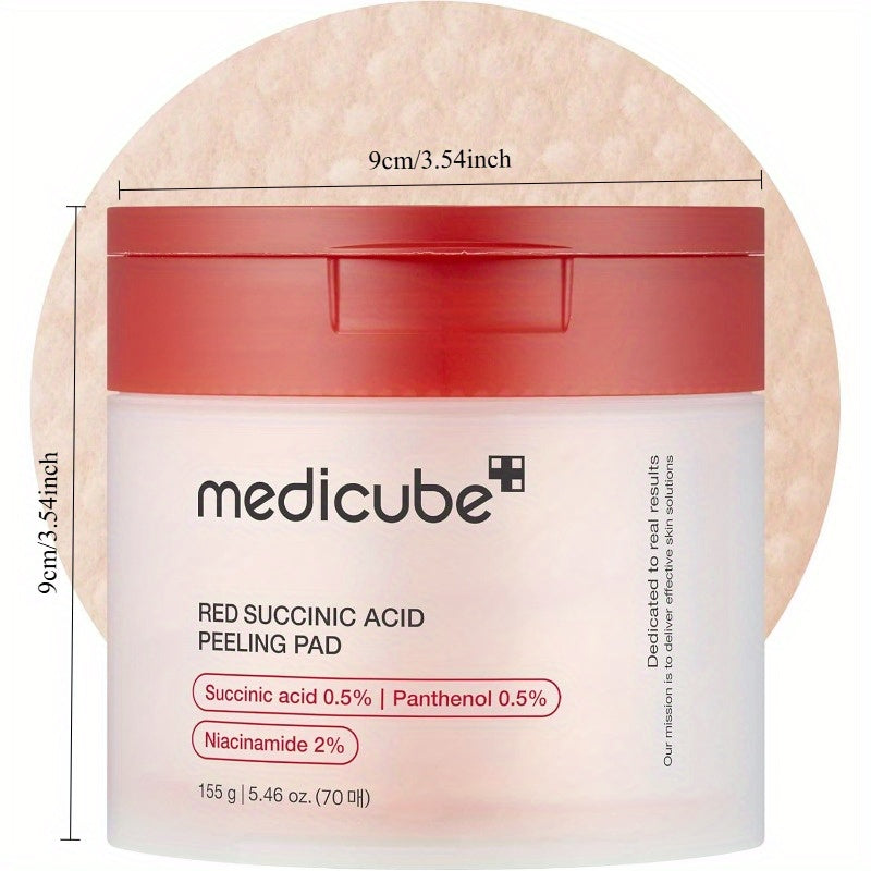 Medicube Red Succinic Acid Exfoliating Pad- a exfoliating toner pad containing niacinamide, AHA, BHA, and panthenol, suitable for easily exfoliated Light Beige- suitable for all Light Beige types