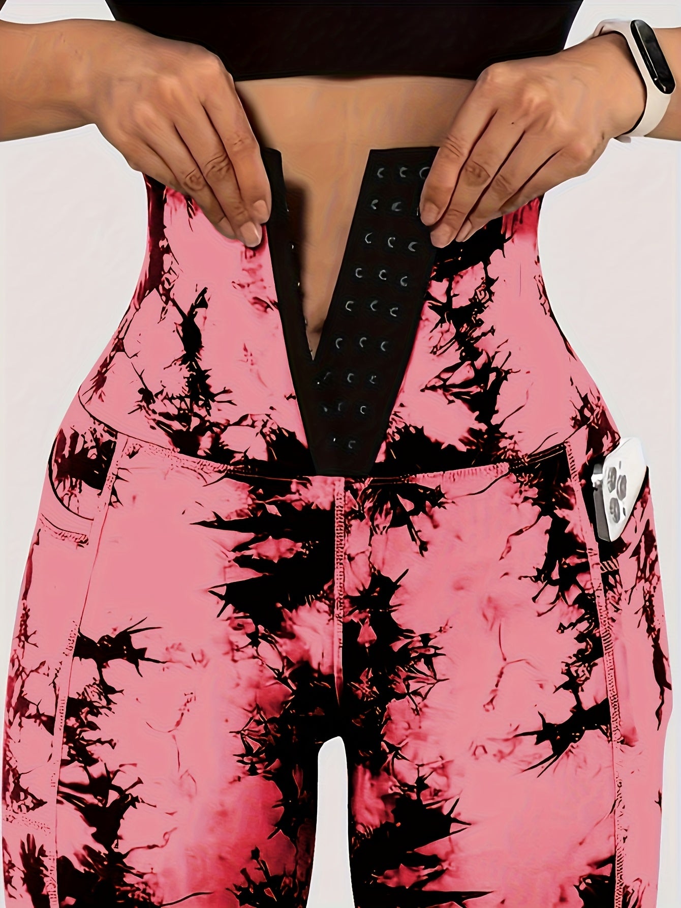 Women'S High-Waist Tie-Dye Print Waist Trainer with Butt Lifting Pockets and Front Buttons - Sexy Stretchy Pants for Fitness, Running, Yoga, and Outdoor Activities, High-Waisted Slim Fit Pants