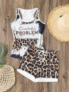 Leopard Print Casual Shorts Set, Tank Top & Drawstring Waist Shorts Outfits For Summer, Women's Clothing