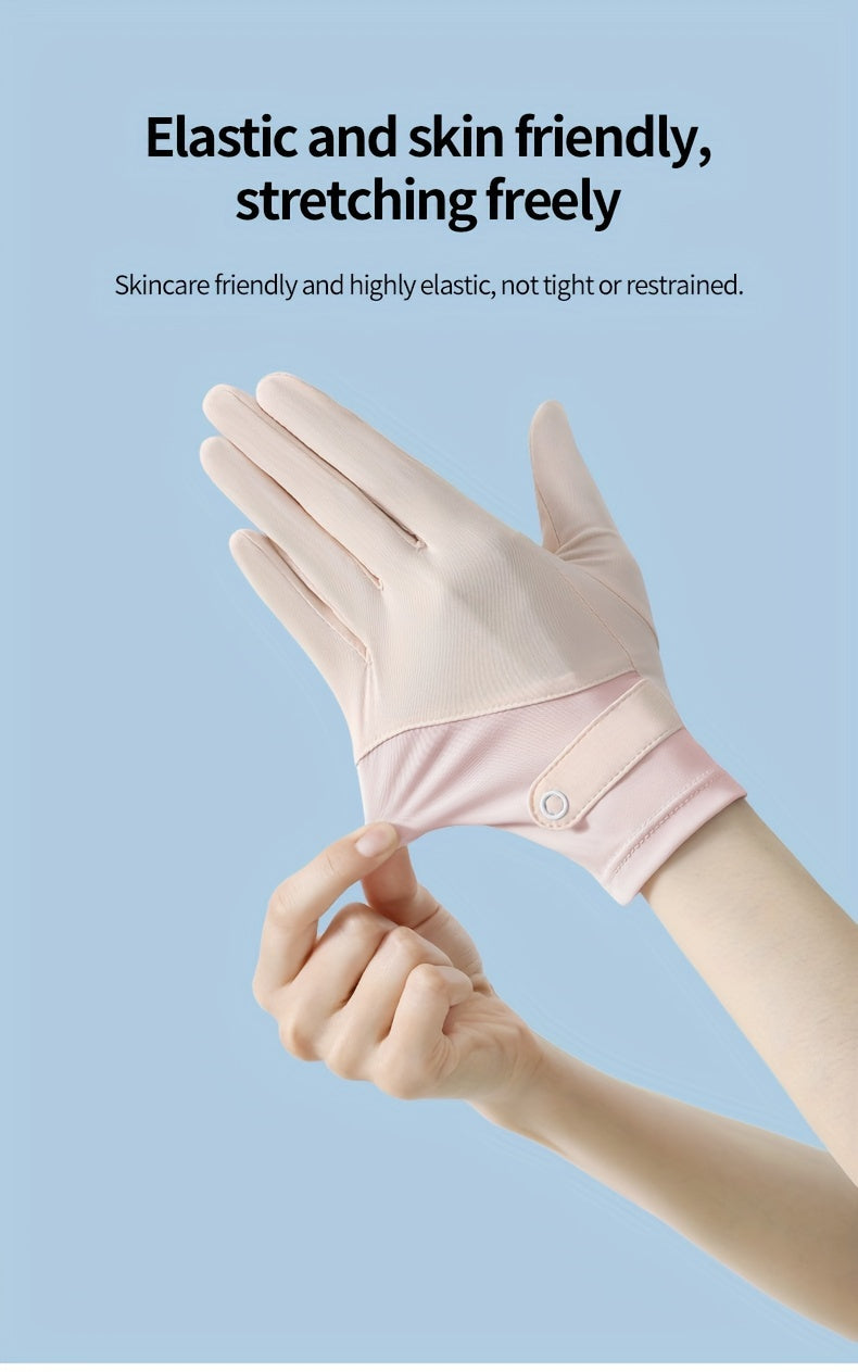 Ice Sliky Fiber Fabric Women's Breathable Thin Summer Outdoor Ice Feel Cycling Anti-Slip Fingerless Touchscreen Gloves