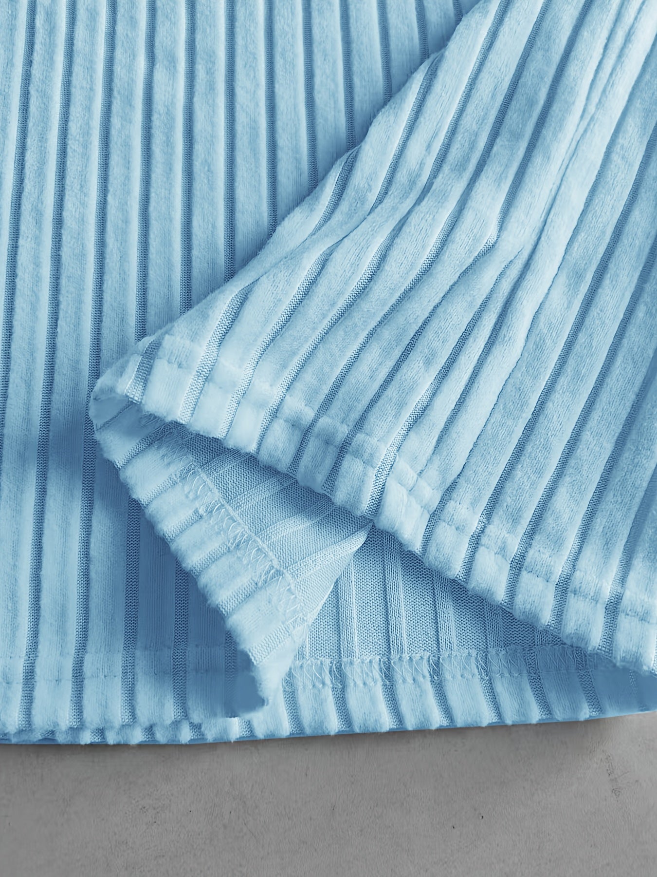 Women's Casual V-Neck Long Sleeve Pajama Set - Light Blue Ribbed Lounge Outfit with Print Cross Detail, Machine Washable, Ladies Pajama Sets