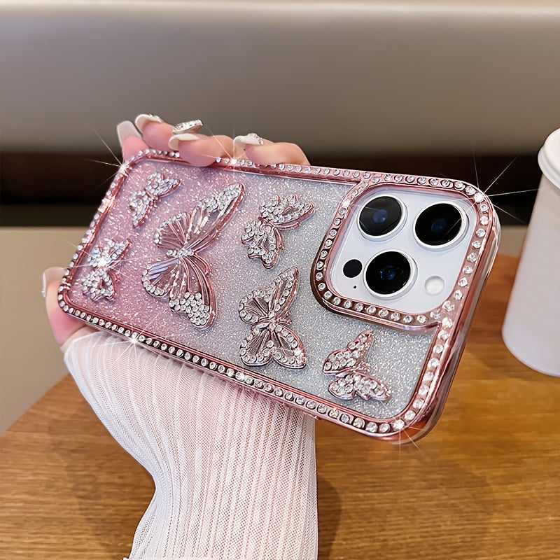 Luxury Cute Girls Phone Case for iPhone 16 Pro Max, Butterfly with Light Rhinestone Case Women for iPhone 15 Pro Max, Aesthetic Bling Glitter Gradient Case for iPhone 14 Pro Max, Shockproof Cover for iPhone 11, 12 Pro Max, 13