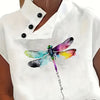 1pc Elegant Polyester Butterfly Print Blouse for Women, All-Season Knit Fabric Stand Collar Short Sleeve Top
