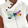 1pc Elegant Polyester Butterfly Print Blouse for Women, All-Season Knit Fabric Stand Collar Short Sleeve Top
