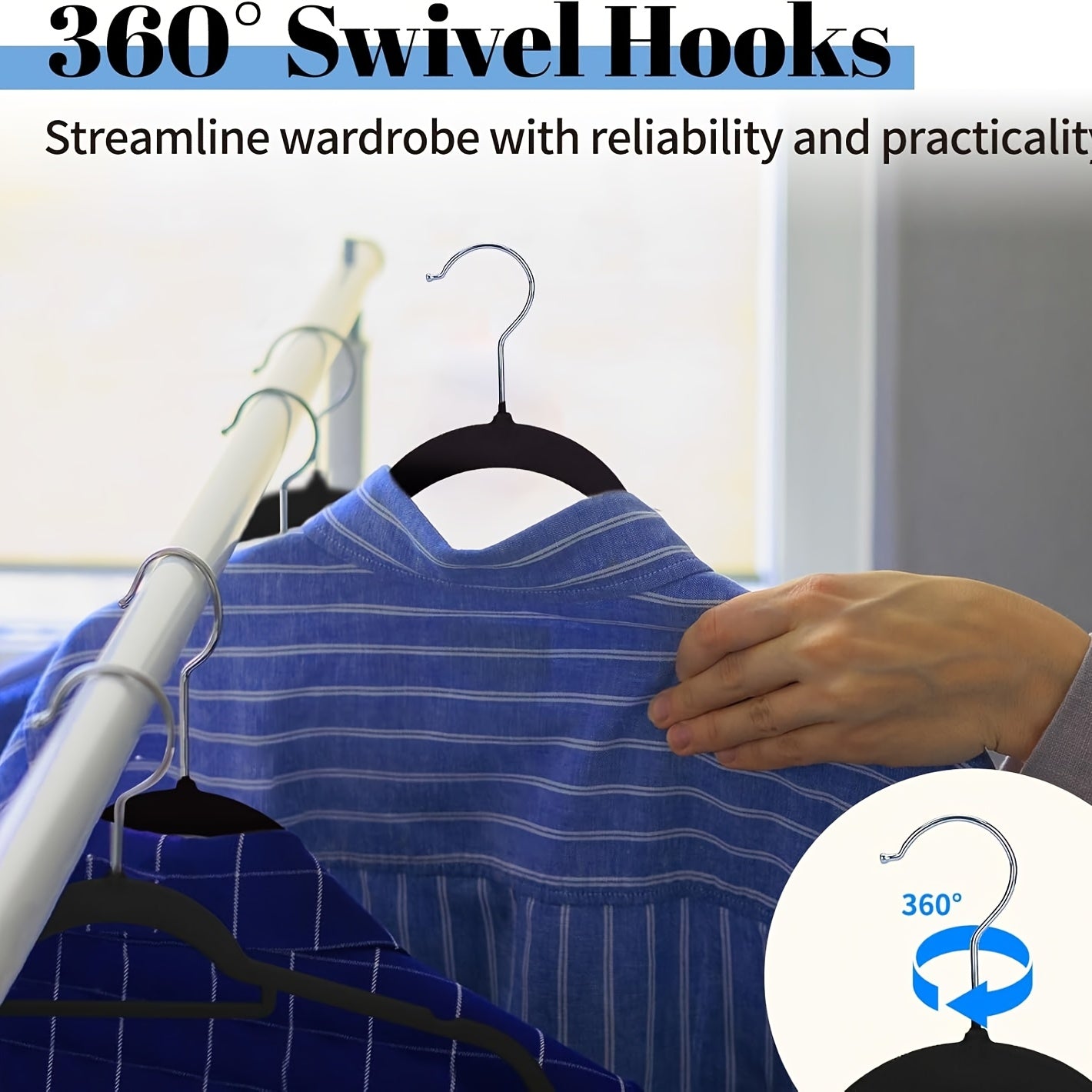60pcs Black Velvet Hangers with Non-Slip Tie Bar, Premium Slim Felt Clothes Hangers with 360° Swivel Hook for Closet Organization, Elegant and Durable Storage Solution for Coats, Sweaters & Suits, Accessory Hangers | Stylish