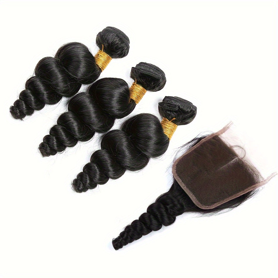 Loose Wave Human Hair Bundles with 4x4 closurePeruvian Hair extension Human Hair Bundles Loose Wave Closure Virgin Hair Weave Bundles Human Hair 3 Bundles with Closure