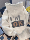 [Thickened Chic Hoodie with Pocket] Casual Hooded Sweatshirt with Alphabet Pattern, Polyester Knit Fabric, Fall/Winter Thickened Chic Hoodie with Pocket