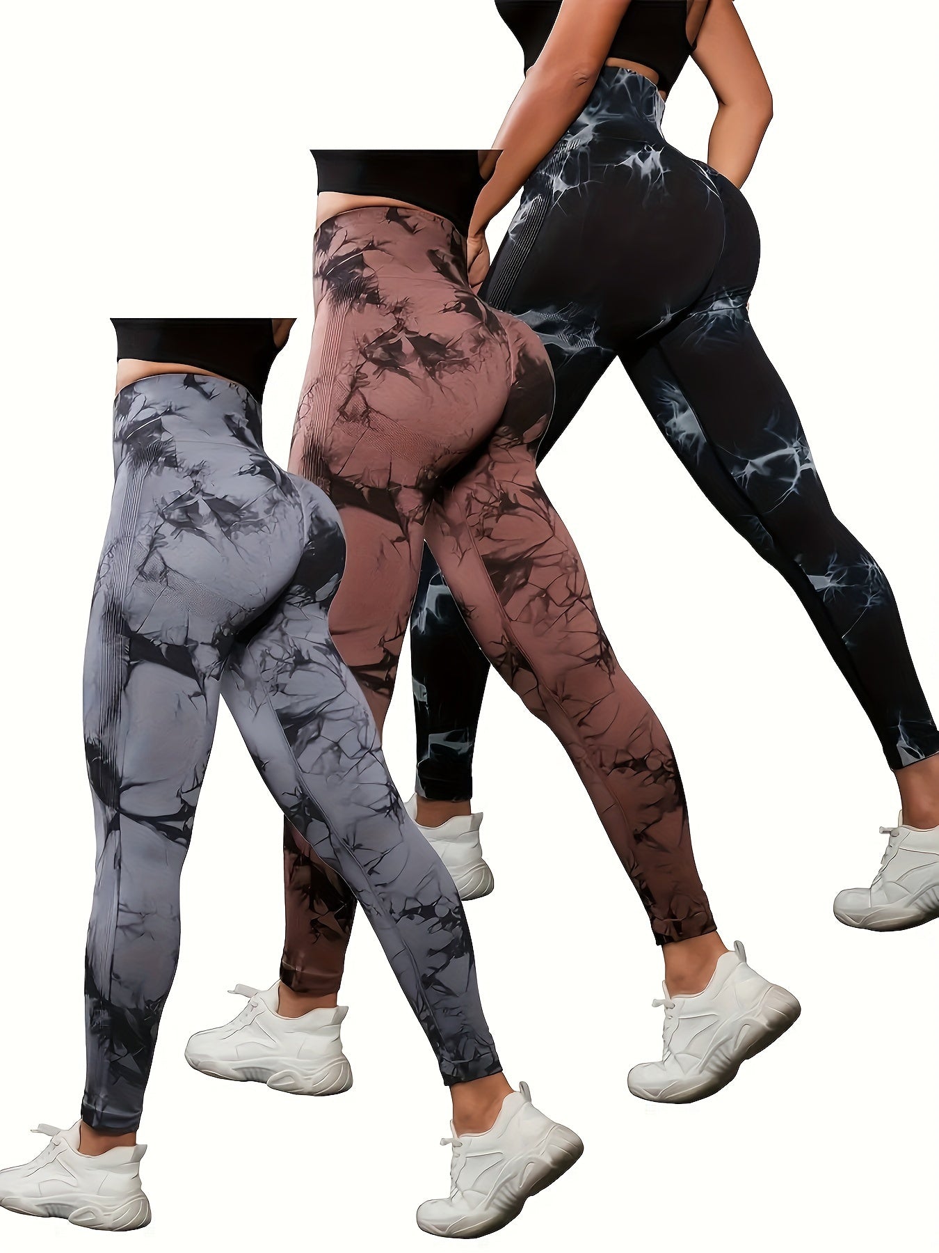 3pcs Women Tie Dye High Stretchy Yoga Leggings Pants - High Waist Butt Lifting Workout Tight Sports Pants - Made from Polyester & Spandex - Suitable for Yoga, Fitness & Workout - Perfect Gift for Women Who Love Sports