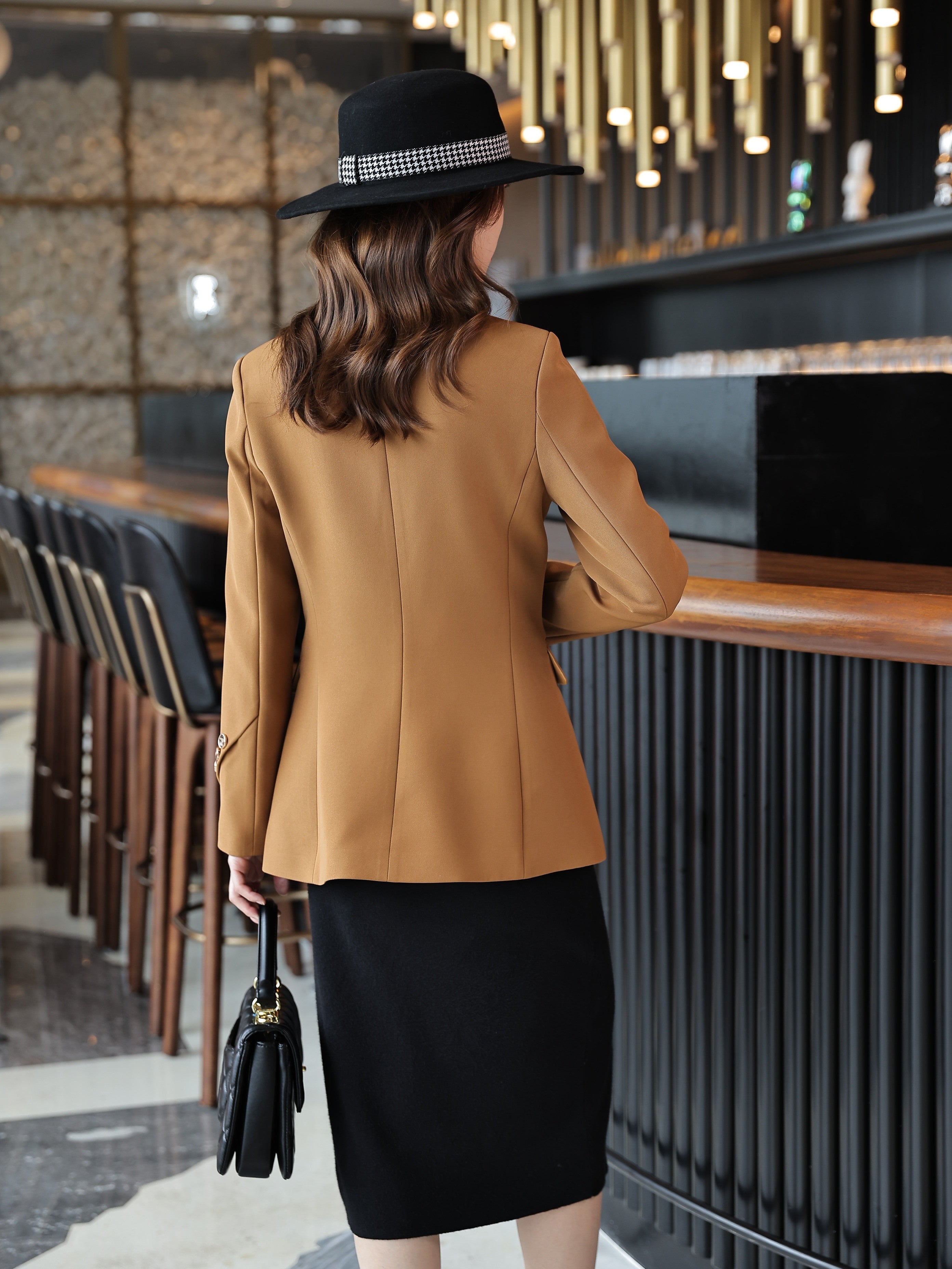 Elegant Long Sleeve Notched Collar Button Front Blazer for Office & Work, Women's Clothing