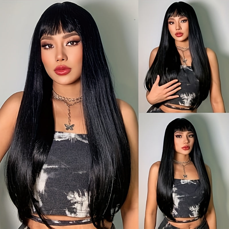 [ Items For The Season Change]Human Hair Wigs With Bangs Ready To GO Glueless Straight Wigs For Beginners Women 100% Brazilian Human Hair