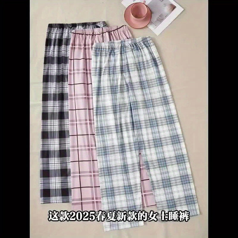 Women's Fashion Pajamas and Home Clothes Pajama Pants Spring, Autumn and Winter Women's Three-Pack Pajama Pants Women's Bow Print Plaid Fashion Pajama Pants Three-piece Set with Elastic Waist Style Suitable for All Seasons Ho