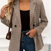 Elegant Women'S Vintage Plaid Long Sleeve Double-Breasted Blazer - Polyester, Regular Fit, All-Season Jacket with Lapel Collar and Button Closure, Jacket for Ladie