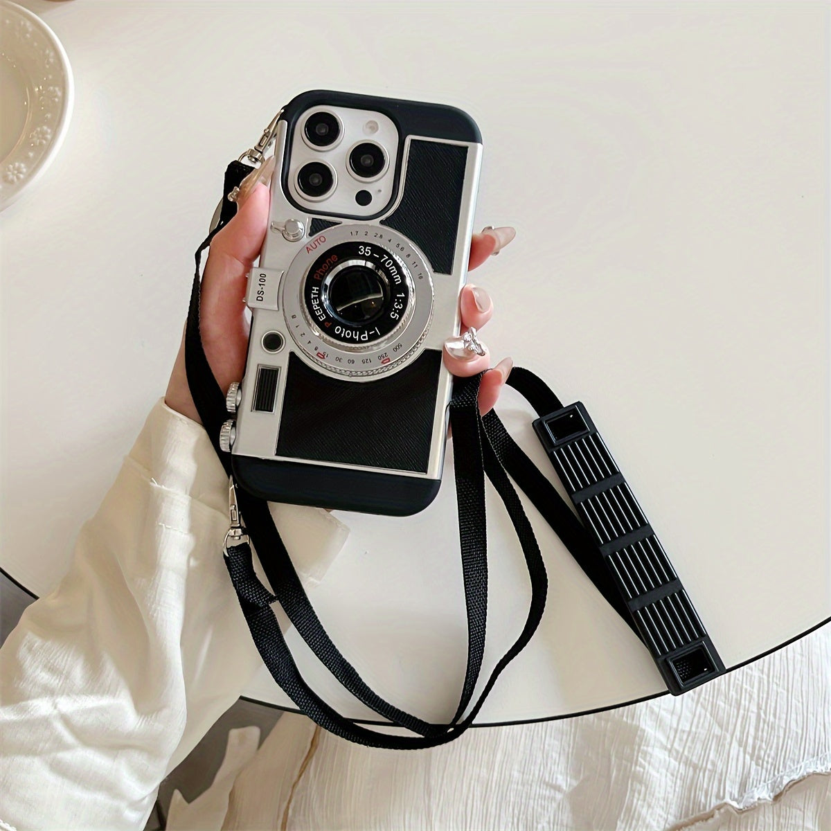 Fashion Crossbody Strap 3D Camera Phone Case for iPhone 16 15 Pro 14 Plus 11 13 12 Pro Max Cover Cute Soft Protective Cases