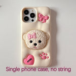 3D Teddy Dog Phone Case with Extendable Holder, Silicone Shockproof Protective Cover with Sculpture Design, Air Cushion Drop Protection, Compatible with iPhone 11 12 13 14 15 Pro Max Plus - Ideal for Easter, Valentine's Day,