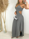 Women'S Sexy Spaghetti Strap Slingback Dress, Solid Color Knit Polyester 95% Spandex 5% Fabric, All-Season Elegant Evening Gown