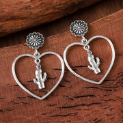 Hollow Heart Cactus Flower Earrings